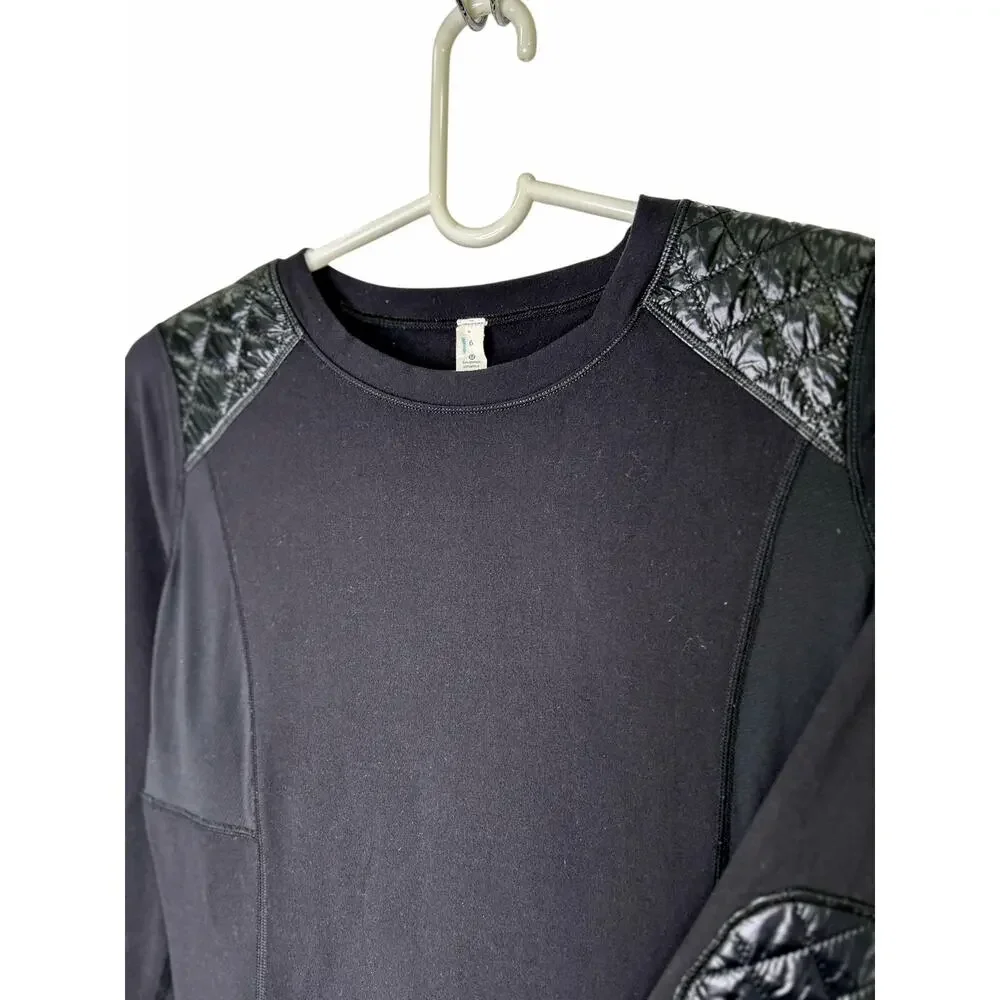 Lululemon Run Ice Queen Black Long Sleeve Quilted Black Shirt Thumb Holes - Picture 3 of 6